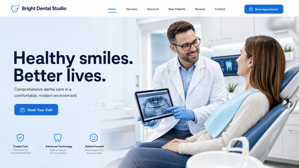 Bright Dental Studio website homepage example
