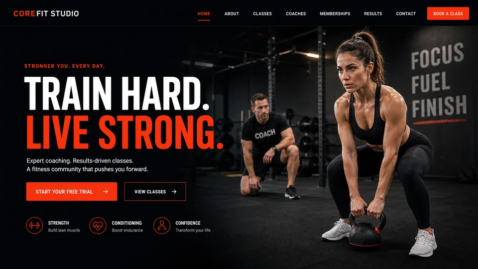 CoreFit Studio website homepage example