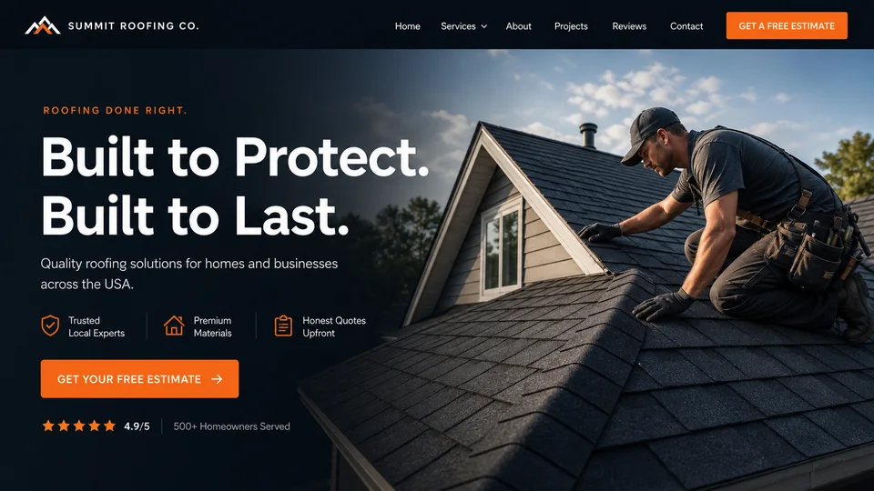 Summit Roofing Co. website homepage example